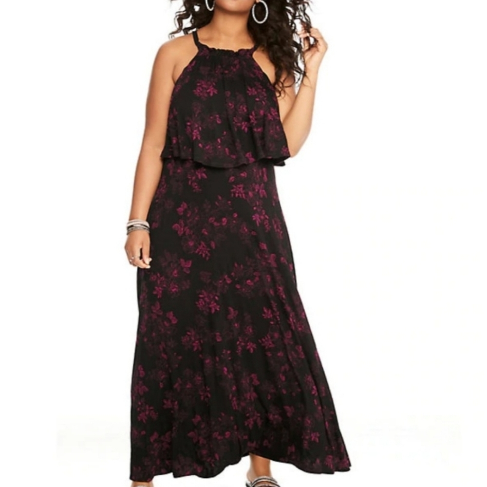 Torrid Floral High Neck Jersey Maxi Dress PLUS 0X EUC 11342876